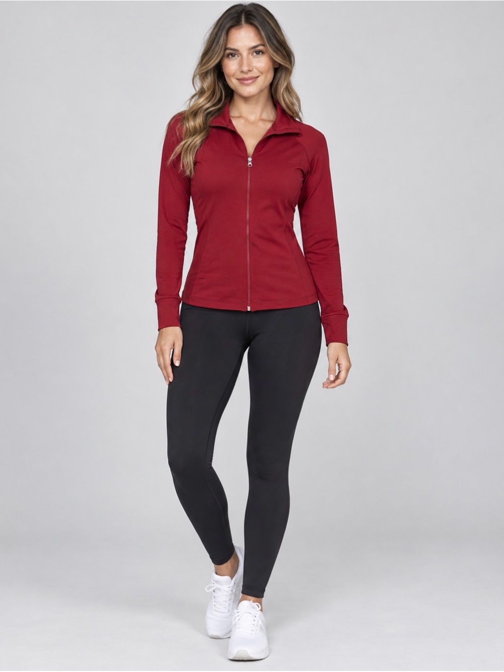 Doublju Burgundy Zip-Up Active Jacket with Slim Fit